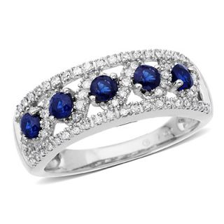 Lab Created Sapphire and 1/4 CT. T.W. Diamond Band in 10K White Gold