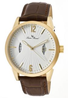 Lucien Piccard 11561 YG 02  Watches,Mens Watzmann White Textured Dial Brown Genuine Leather, Casual Lucien Piccard Quartz Watches