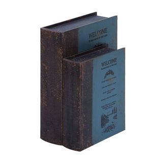 Welcome Guest Book Antiqued Wood Box Set