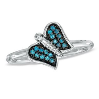 Enhanced Blue Diamond Accent Stackable Butterfly Ring in Sterling