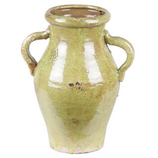 Privilege Green Decorative Handled Ceramic Vase