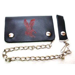 Hollywood Tag Red Eagle Leather Bi fold Chain Wallet