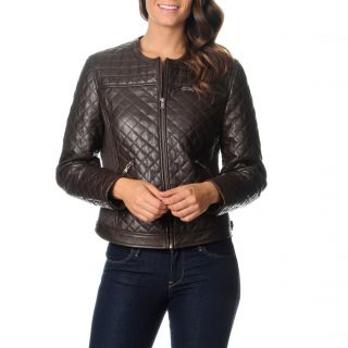 Excelled Womens Brown Quilted Leather Jacket