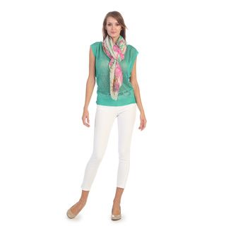 Hadari Womens Green Geometric Knit Short Sleeve Sweater