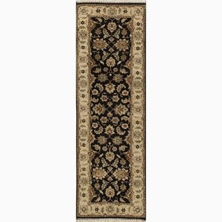 Hand made Oriental Pattern Black/ Tan Wool Rug (2.6x10)