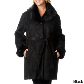 Excelled Womens Plus Size Shearling Belted Coat