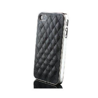 Black Silver Luxury Leather Quilted Chrome Apple iPhone 4S 4 Cover Case Cell Phones & Accessories