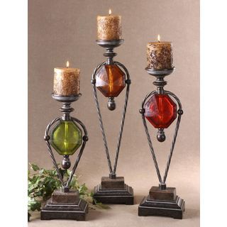 3 piece Metal And Resin Kalika Antique Candle Set