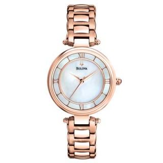 Ladies Bulova Rose Tone Stainless Steel Watch with Mother of Pearl