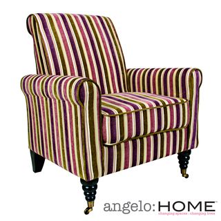 Angelohome Harlow Modern Vintage Plum And Green Stripe Arm Chair