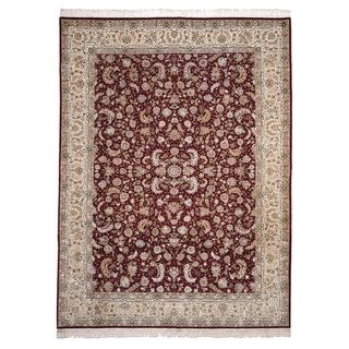 Safavieh Hand knotted Tabriz Floral Burgundy/ Yellow Wool/ Silk Rug (6 X 9)