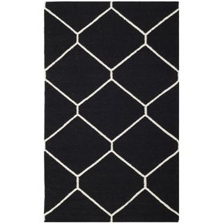 Safavieh Handwoven Moroccan Dhurrie Black/ Ivory Geometric Wool Rug (26 X 4)