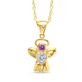 Amethyst Childs Angel Pendant in 10K Gold with Diamond Accent   Zales