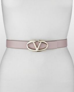 Valentino Logo Buckle Leather Belt, Blush