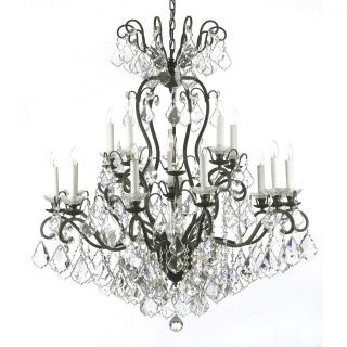 Versailles Wrought Iron And Crystal 16 Light Chandelier Black