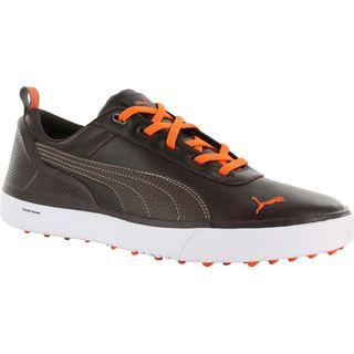 Puma Puma Mens Monolite Spikeless Black Coffee/ Vibrant Orange Golf Shoes Brown Size 10.5