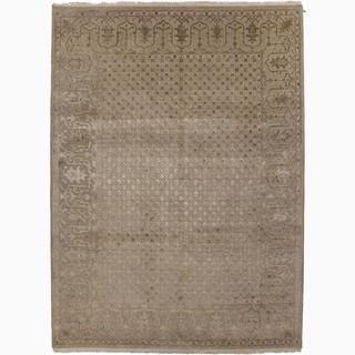 Hand made Oriental Pattern Taupe/ Tan Wool/ Silk Rug (2x3)