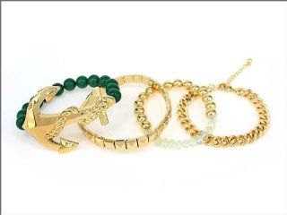 Goldtone Anchor Nautical Theme Stretch Fashion Bracelet 
