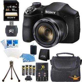 Sony DSC H300 DSCH300 H300 H300/B Digital Camera (Black) Bundle with 16GB SD Card, Rapid Multivoltage AC/DC Charger, 3100 Mah Rechargeable Batteries (Qty 4), Card Reader, Mini Tripod, Case + More  Point And Shoot Digital Camera Bundles  Camera & Phot