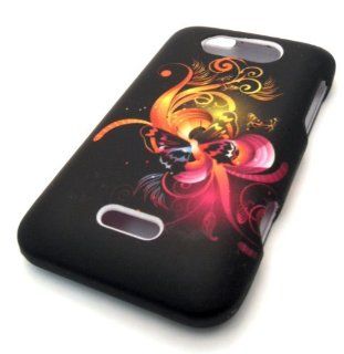 LG Motion MS770 4G Black Fiery Butterfly Yellow Pink Design Rubberized Feel Rubber Coated PROTECTOR HARD Case Cover Skin Protector Metro PCS Cell Phones & Accessories