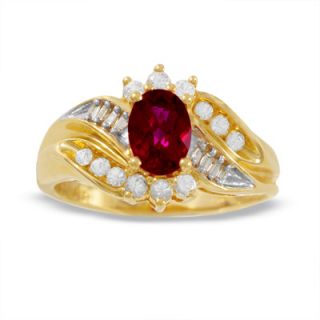 Lab Created Ruby and White Sapphire Cluster Ring with Diamond Accents