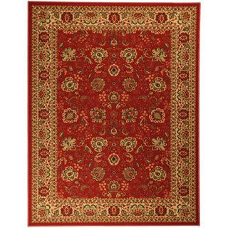 Dark Red Traditional Floral Design Non skid Area Rug (5 X 66)
