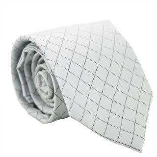 Ferrecci Silver/ Gray Diamond Checkered Neck Tie And Handkerchief Set