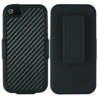 Carbon Fiber Rubber Hybrid Hard Case Cover with Holster Belclip Kick Stand Apple iPhone 5 Cell Phones & Accessories