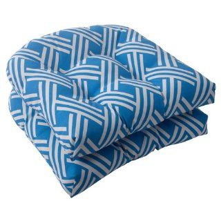 Set of 2 Geometric Blue and White Outdoor Patio Wicker Seat Cushions 19"  Patio Furniture Cushions  Patio, Lawn & Garden