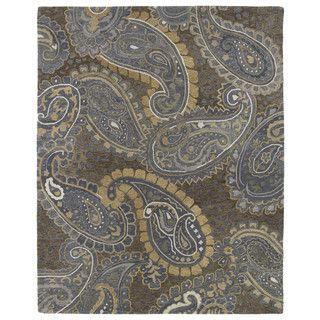 Kaleen Hand tufted Zoe Brown Paisley Wool Rug (8x10) Blue Size 8 x 10