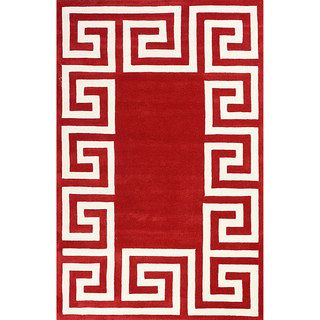 Nuloom Hand tufted Greek Key Border Wool Red Rug (5 X 8)