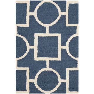 Safavieh Handmade Moroccan Cambridge Squares and circles Navy/ Ivory Wool Rug (26 X 4)