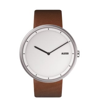 Alessi Out Time Leather Watch AL1300 Color Brown and White