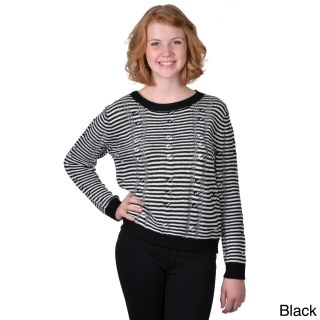 Journee Collection Journee Collection Womens Long sleeve Striped Sweater With Cable Relief Black Size S (1  3)