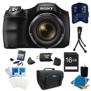 Sony DSC H300 DSCH300 H300 H300/B Digital Camera (Black) Bundle with 16GB SD Card, Rapid Multivoltage AC/DC Charger, 3100 Mah Rechargeable Batteries (Qty 4), Card Reader, Mini Tripod, Case + More  Point And Shoot Digital Camera Bundles  Camera & Phot