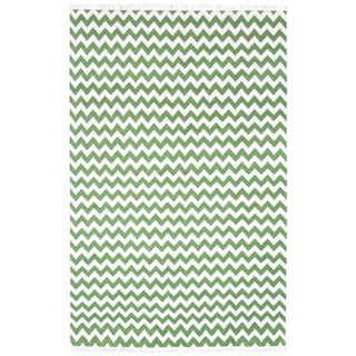 Hand Woven Flat Weave Green Electro Wool Rug (9 X 12)