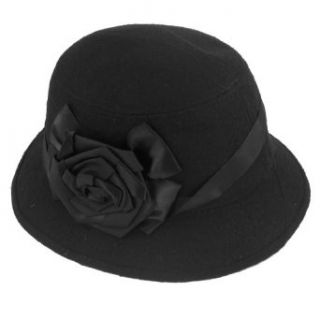 Flower Decor Black Fleece Cloche Bucket Hat for Ladies