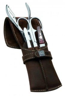 Manicure Set in Hand Made Brown Leather Case by Erbe. Made in Germany, Solingen  Manicure Kits  Beauty