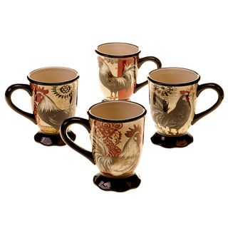 Hand painted Fancy Rooster 16 ounce Assorted Ceramic Mugs (set Of 4)