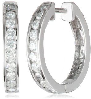 14k White Gold Channel Set Diamond Hoop Earrings (3/4 cttw, H I Color, I1 I2 Clarity) Jewelry