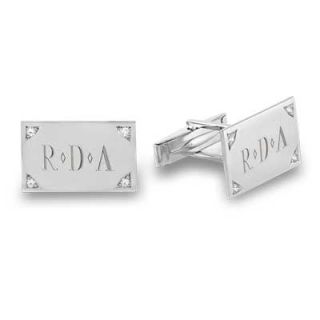 Mens Diamond Accent Rectangular Cuff Links in Sterling Silver (1 4