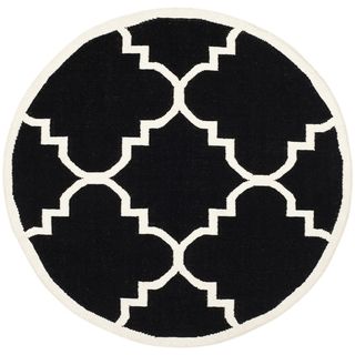 Safavieh Handwoven Moroccan Dhurrie Black/ Ivory Wool Area Rug (6 Round)