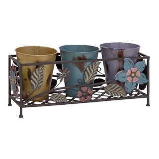 Metal Planter Stand With Colorful Pots