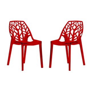 Modern Flora Transparent Red Plastic Dining Chair (set Of 2)