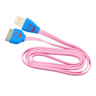 Sophia Global Pink Led Smile Face 30 pin To Usb Data Sync And Charging Tangle free Flat Cord
