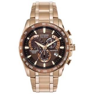 Mens Citizen Eco Drive Perpetual Chronograph AT Watch with Brown Dial
