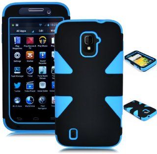 Bastex Heavy Duty Hybrid Case for ZTE Majesty Z796C   Sky Blue Silicone / Black Hard Shell Cell Phones & Accessories