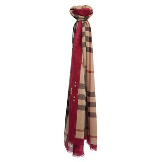 Burberry Red And Haymarket Check Border Scarf