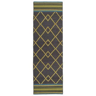 Flatweave Tribeca Ziggy Charcoal Wool Rug (26 X 8 Runner)