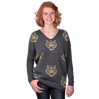 Journee Collection Juniors V neck Tiger Print Sweater